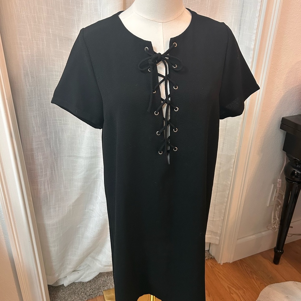 Teenflo Black Lace-Up Mini Dress